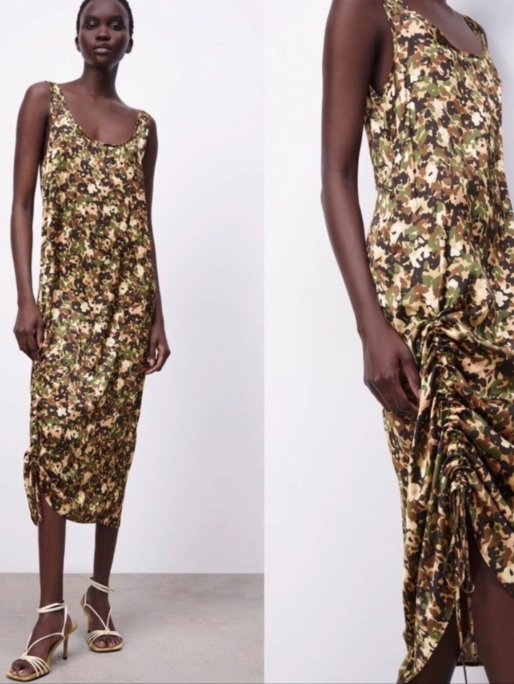 ZARA CAMOUFLAGE SATIN MIDI DRESS WOMEN'S SIZE XS NWOT